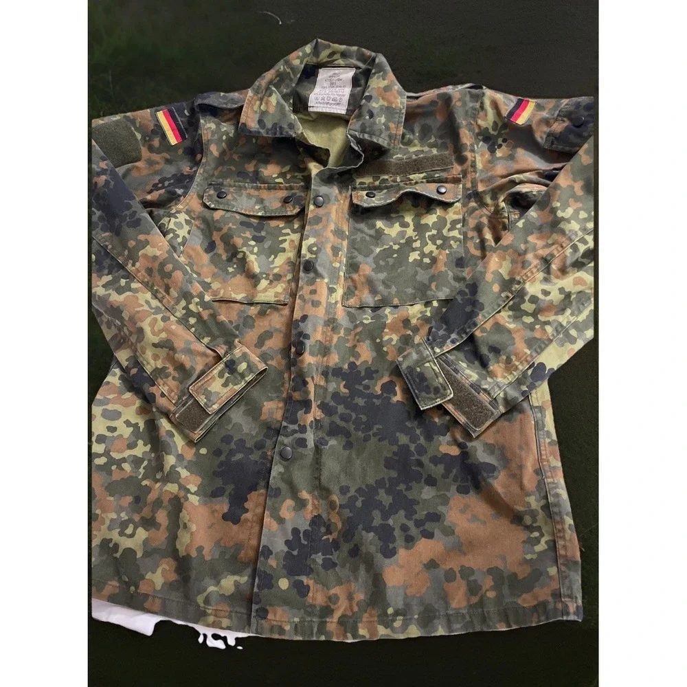 German Bundeswehr Flecktarn Camo Shirt Zip And Snap Closer‎ Long Sleeve Unisex